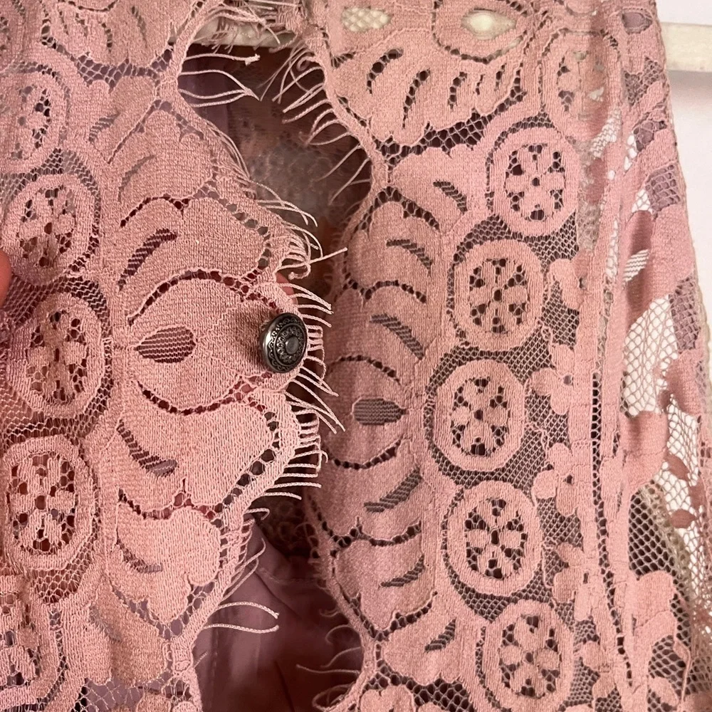 Free People Lace Mini Dress XS Lavender Beige Cottagecore Boho - Picture 7 of 8